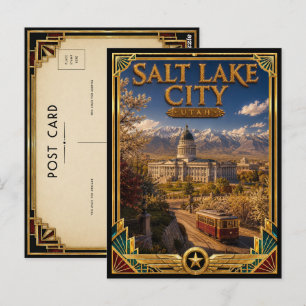 Postal Ciudad del Lago Salado Utah Arte Deco Vintage Edad