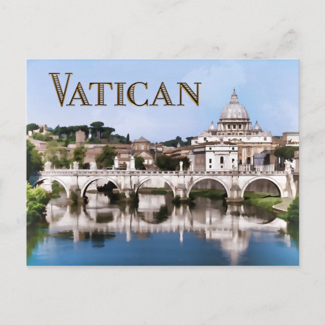 Postal Ciudad del Vaticano visto desde el río Tíber texto (Anverso)