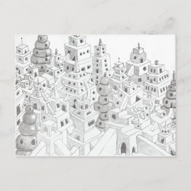 Postal Ciudad dibujada con lápiz (Anverso)