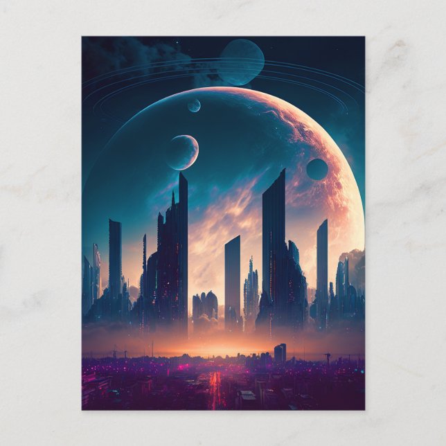 Postal Ciudad espacial Cyberpunk de ciencia ficción (Anverso)