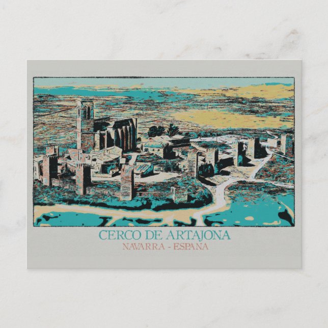 Postal Ciudad fortificada de Artajona, Navarra, España (Anverso)