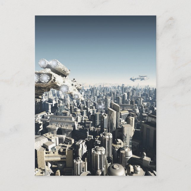 Postal Ciudad futura bajo ataque (Anverso)