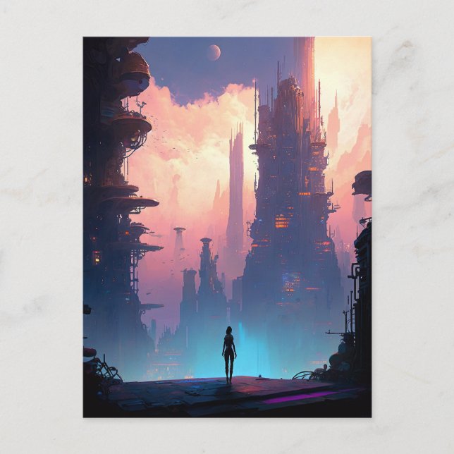 Postal Ciudad futurista de ciencia ficción (Anverso)