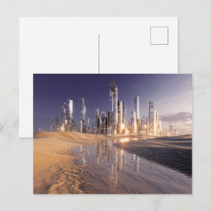 Postal Ciudad futurista de ciencia ficción reflejada en l