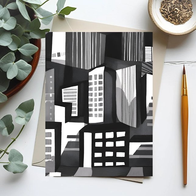 Postal Ciudad geométrica moderna | Contemporáneo en blanc (Subido por el creador)