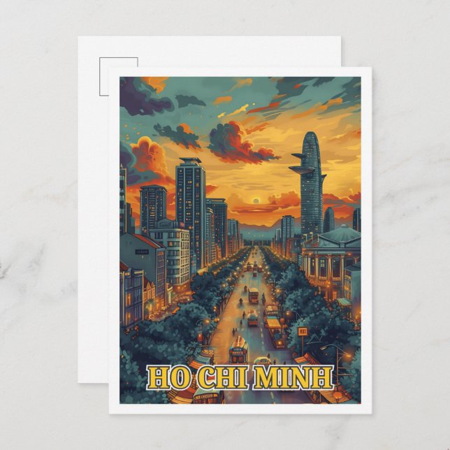 Postal Ciudad Ho Chi Minh Ilustracion de arte de Vietnam (Anverso / Reverso)