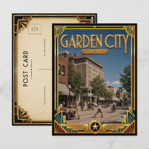 Postal Ciudad Jardín Kansas Arte Deco Vintage Edad Dorada