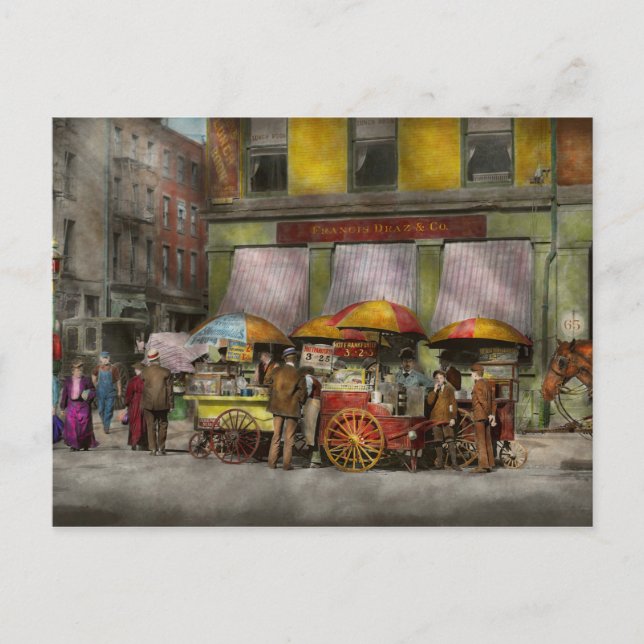 Postal Ciudad - Nueva York - Carros de comida en Broadway (Anverso)