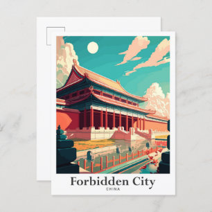Postal Ciudad prohibida Ilustracion de viajes de Beijing 