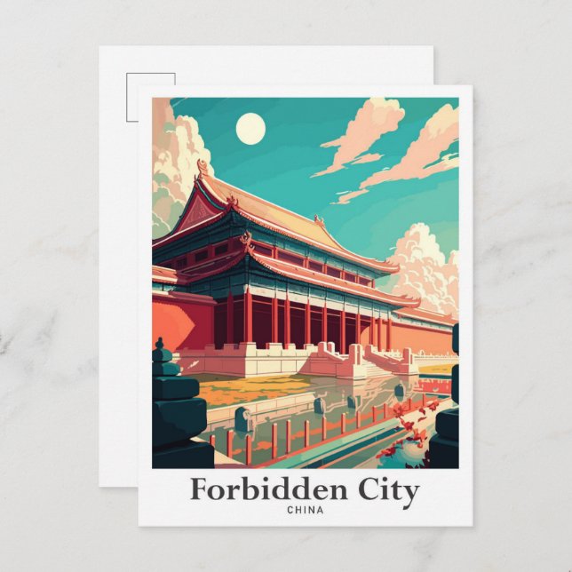 Postal Ciudad prohibida Ilustracion de viajes de Beijing  (Anverso / Reverso)