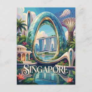 Postal Ciudad tropical futurista de Marina Bay en Singapu