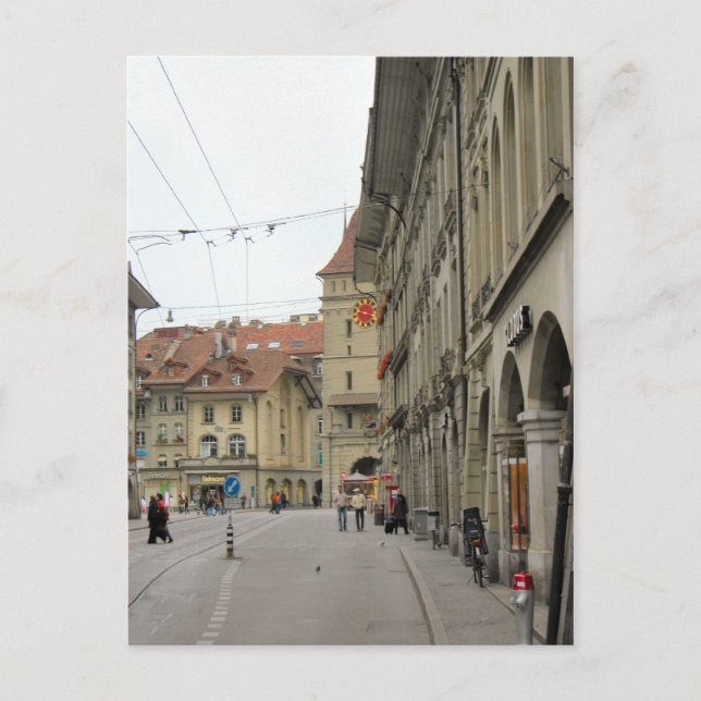 Postal Ciudad vieja de Berna - Arcades y torre de relojer (Anverso)