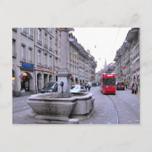 Postal Ciudad vieja de Berna - Fuente y tranvía