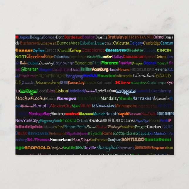 Postal Ciudades Del Mundo Diseño De Texto En Postcard (Anverso)