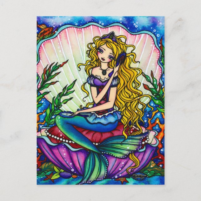 Postal Clamshell Mermaid Fantasy Fairy Art Postcard (Anverso)