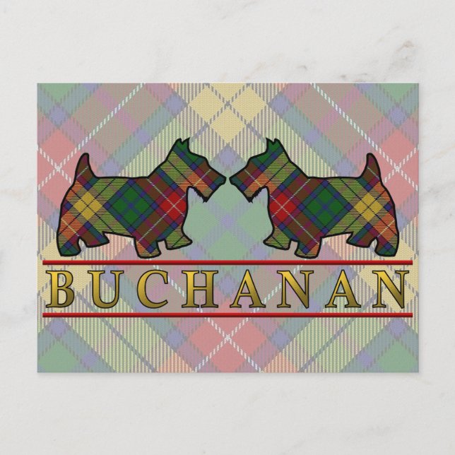 Postal Clan Buchanan Tartan Scottie Dogs (Anverso)