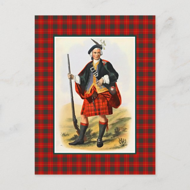 Postal Clan Cameron Vintage Ilustracion Tartán Frame (Anverso)