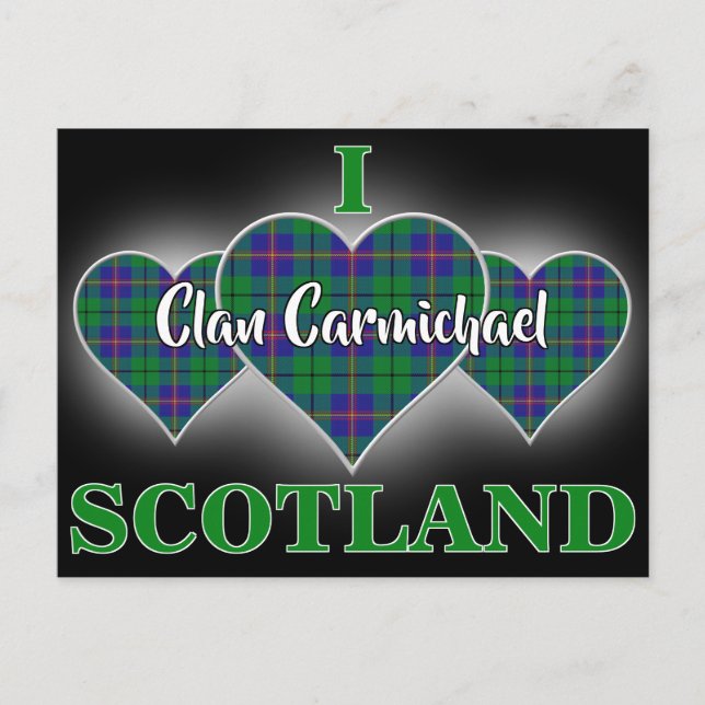 Postal Clan Carmichael I Love Scotland Tartan Heart (Anverso)