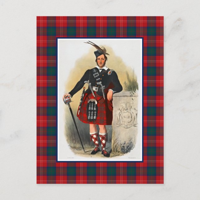 Postal Clan Chisholm Vintage Ilustracion Tartán Frame (Anverso)