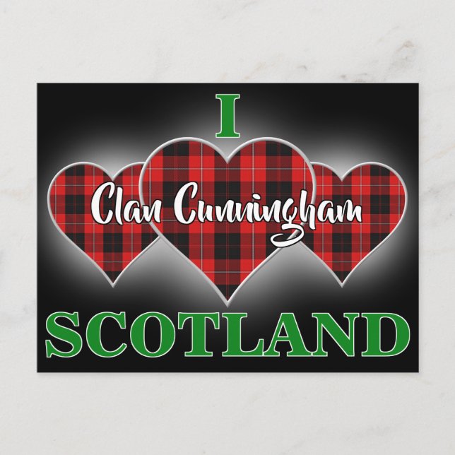 Postal Clan Cunningham I Love Scotland Tartan Heart (Anverso)