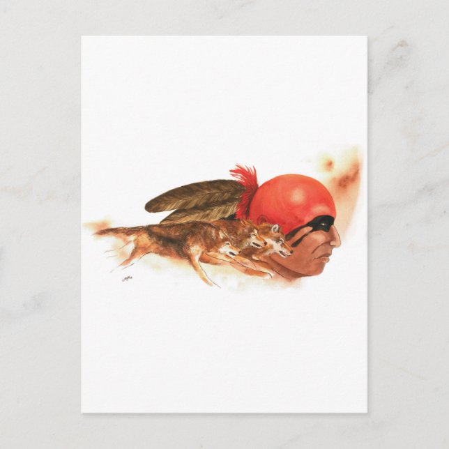 Postal Clan de lobo nativo americano Cherokee Guerrero in (Anverso)