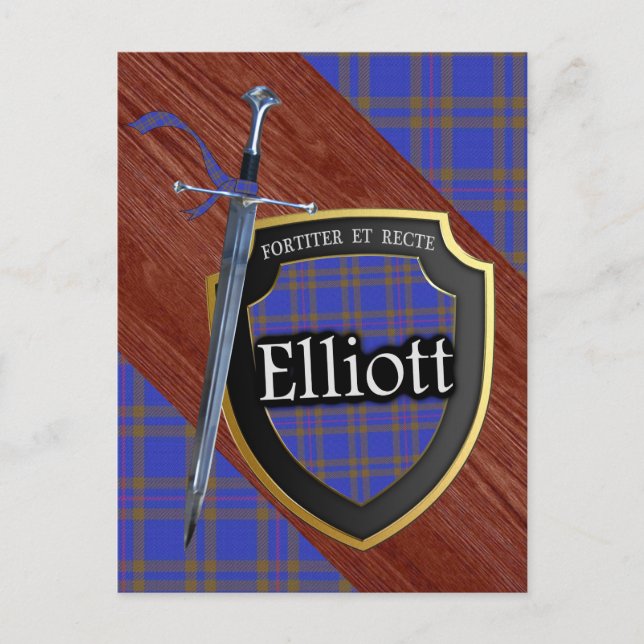 Postal Clan Elliott Tartan Sword & Shield (Anverso)