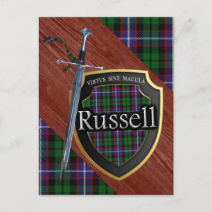 Postal Clan escocés Russell Tartan Sword & Shield