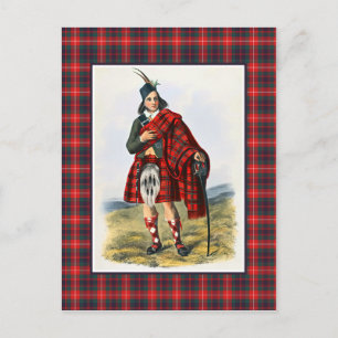 Postal Clan Fraser Vintage Ilustracion Tartán Frame