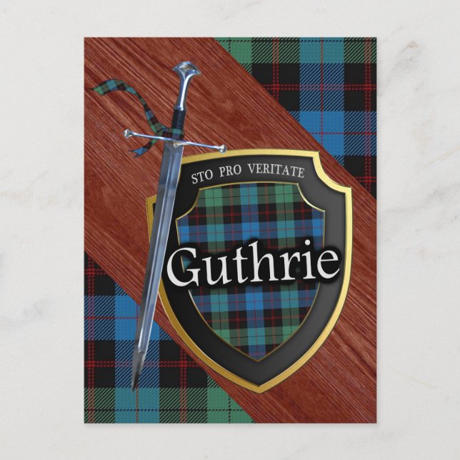 Postal Clan Guthrie Tartan Sword & Shield (Anverso)