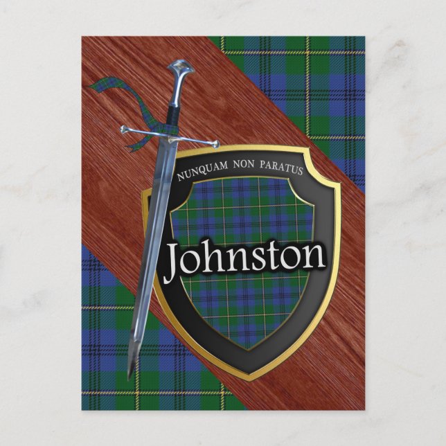Postal Clan Johnstone Johnston Tartán Sword & Shield (Anverso)