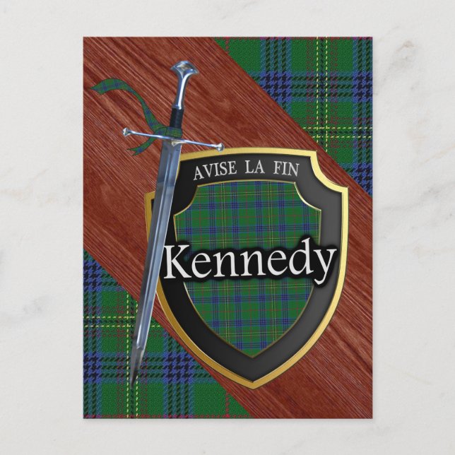 Postal Clan Kennedy Tartan Sword & Shield (Anverso)