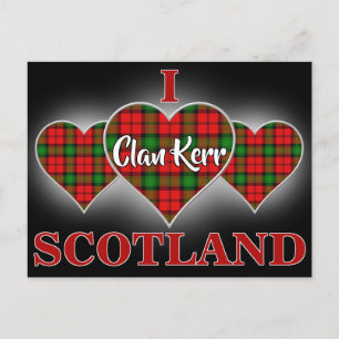 Postal Clan Kerr Me encanta Escocia Corazón de Tartán