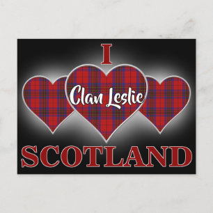 Postal Clan Leslie I Love Scotland Red Tartan Heart