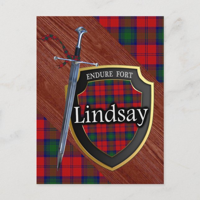 Postal Clan Lindsay Tartan Sword & Shield (Anverso)