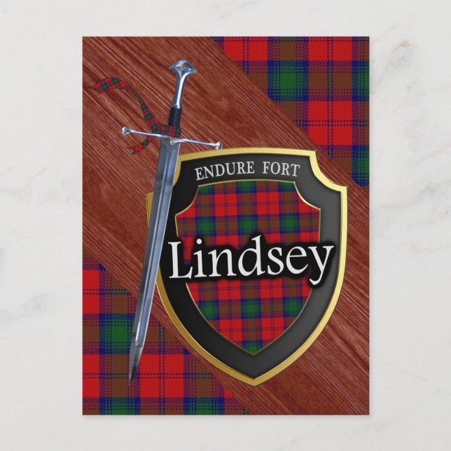 Postal Clan Lindsey Tartan Sword & Shield (Anverso)