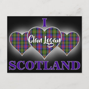 Postal Clan Logan Me encanta Escocia Tartán Corazón