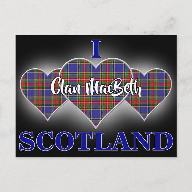 Postal Clan MacBeth I Love Scotland Tartan Heart (Anverso)