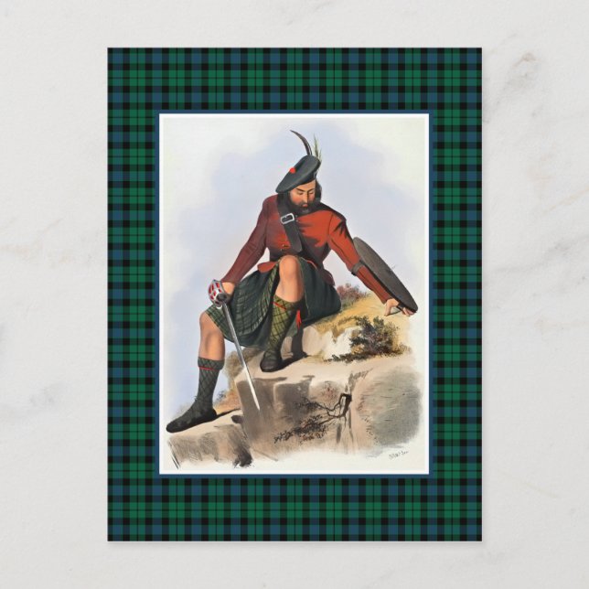 Postal Clan MacKay Vintage Ilustracion Tartán Frame (Anverso)