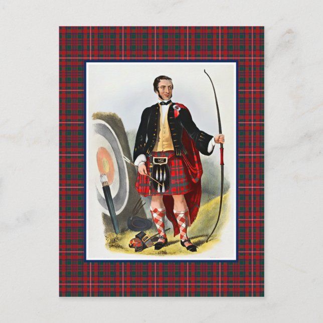 Postal Clan MacKinnon Vintage Ilustracion Tartán Frame (Anverso)