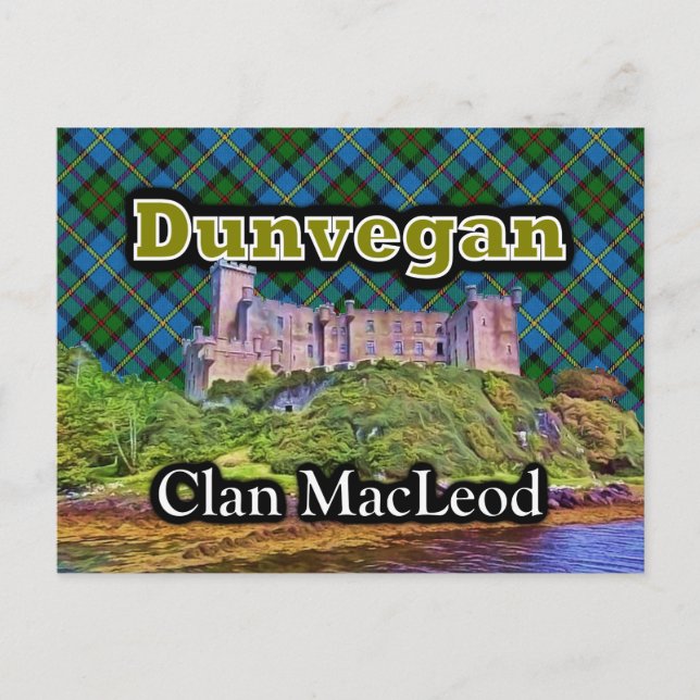 Postal Clan MacLeod Castillo Dunvegan Tartán Cielo (Anverso)