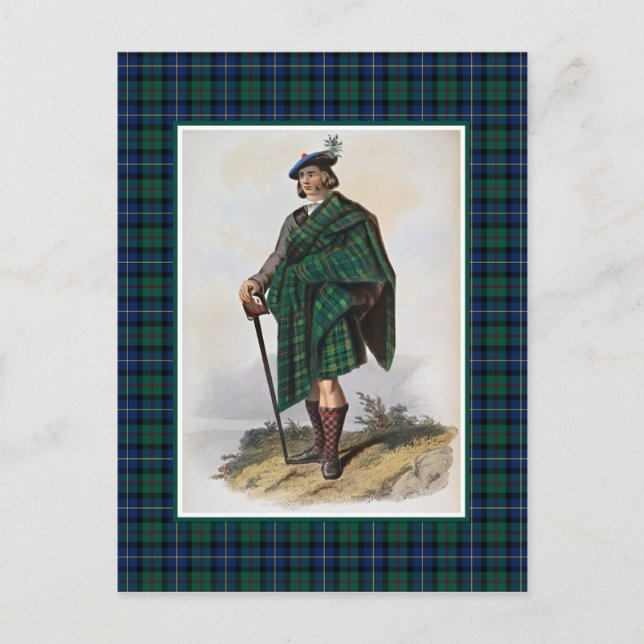 Postal Clan MacLeod Ilustracion Vintage Tartán Frame (Anverso)