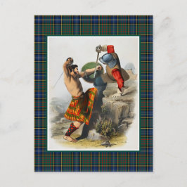 Postal Clan MacMillan Ilustracion Vintage Tartán Frame