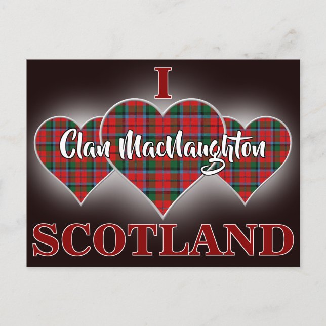 Postal Clan MacNaughton I Love Scotland Tartan Heart (Anverso)