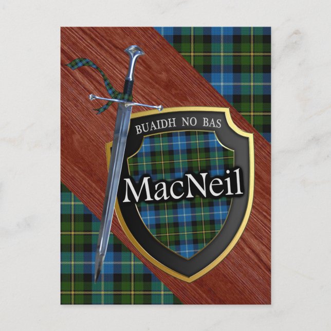 Postal Clan MacNeil Tartan Sword & Shield (Anverso)