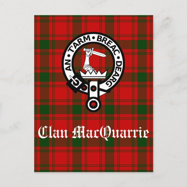 Postal Clan MacQuarrie Tartan y Escudo (Anverso)