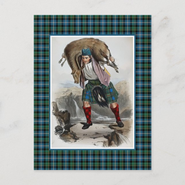 Postal Clan MacRae Vintage Ilustracion Tartán Frame (Anverso)