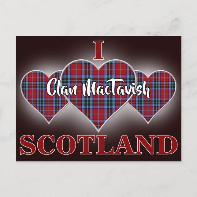Postal Clan MacTavish I Love Scotland Tartán Corazón (Anverso)