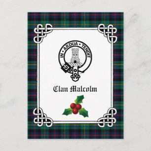 Postal Clan Malcolm Escudo Badge & Tartan Holiday