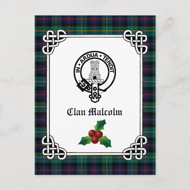 Postal Clan Malcolm Escudo Badge & Tartan Holiday (Anverso)