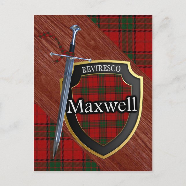 Postal Clan Maxwell Tartan Sword & Shield (Anverso)